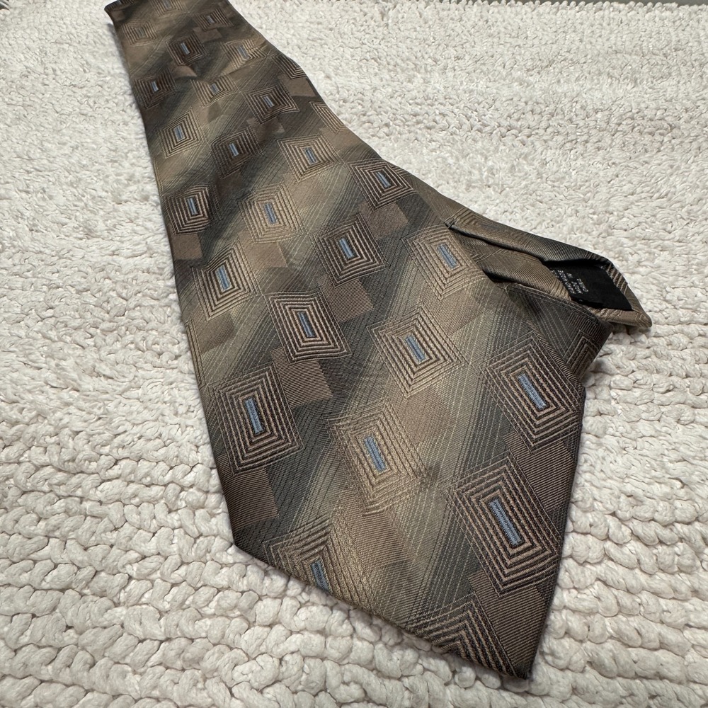 Siena Collezione Tie Brown Geometric Diagonal Stripe Jacquard Silk Rockabilly